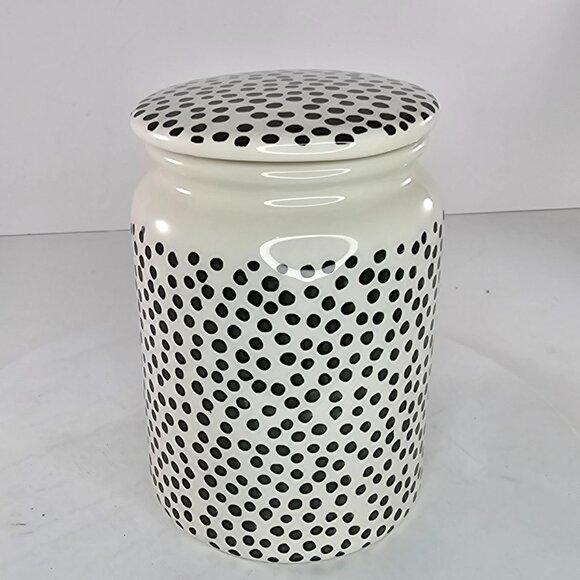Thyme & Table Polka Dot Stoneware Jar With Lid Dishwasher Safe 5.5" Black & Whit - Picture 2 of 10